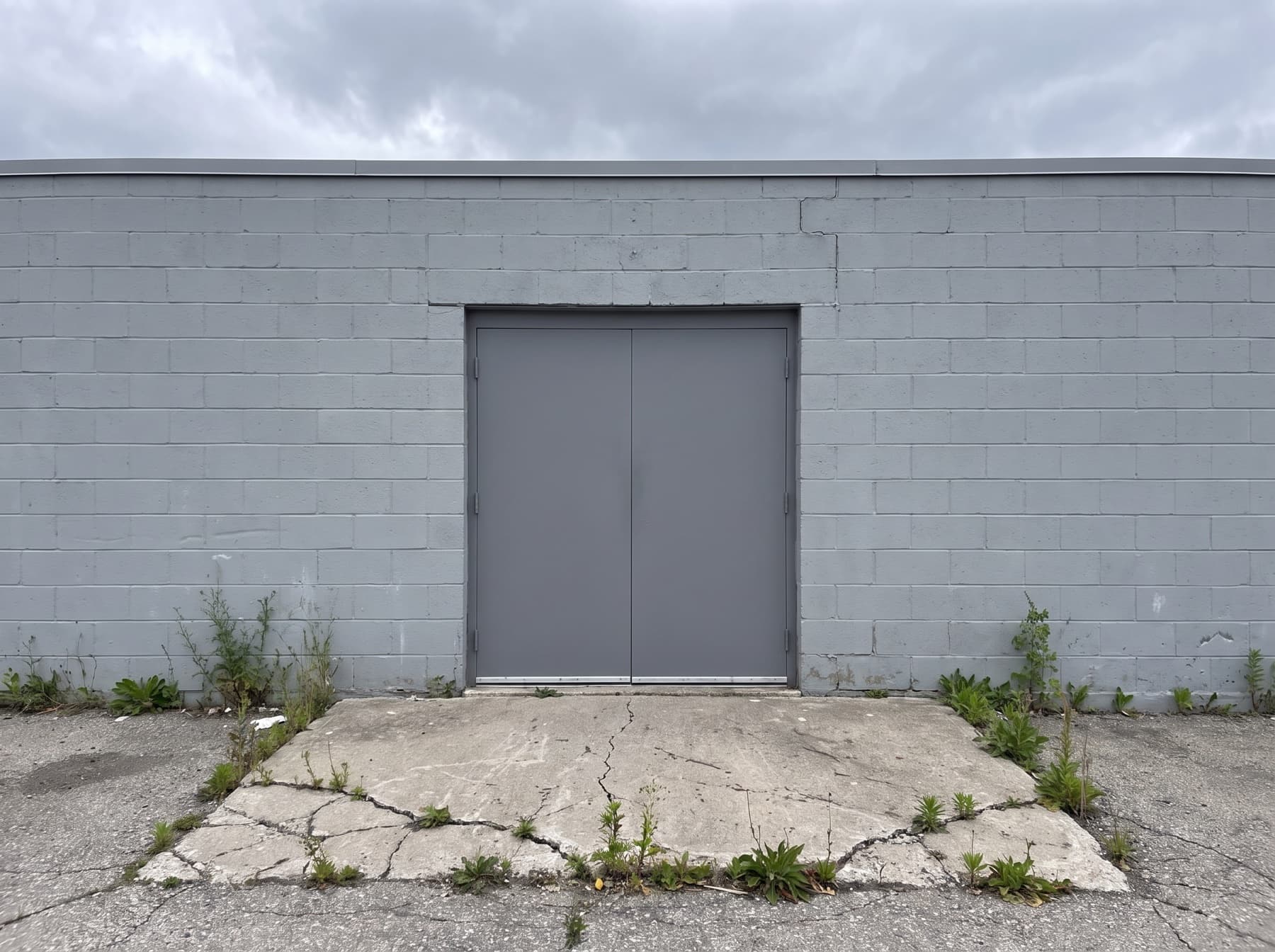 Ajax industrial hollow metal service doors on a rear loading dock, exterior view