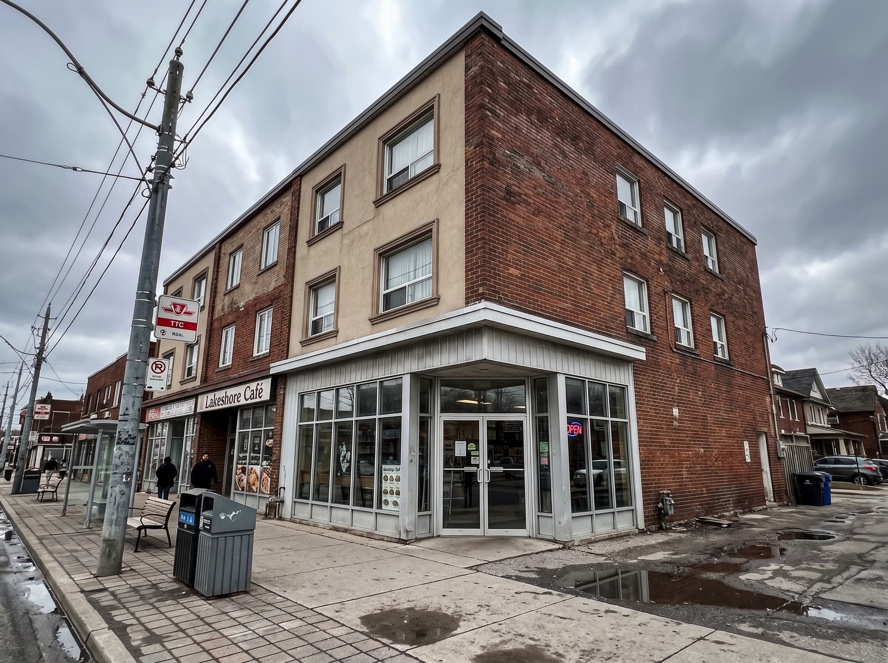 Etobicoke Lakeshore mixed-use corner retail storefront with aluminum and tempered glass