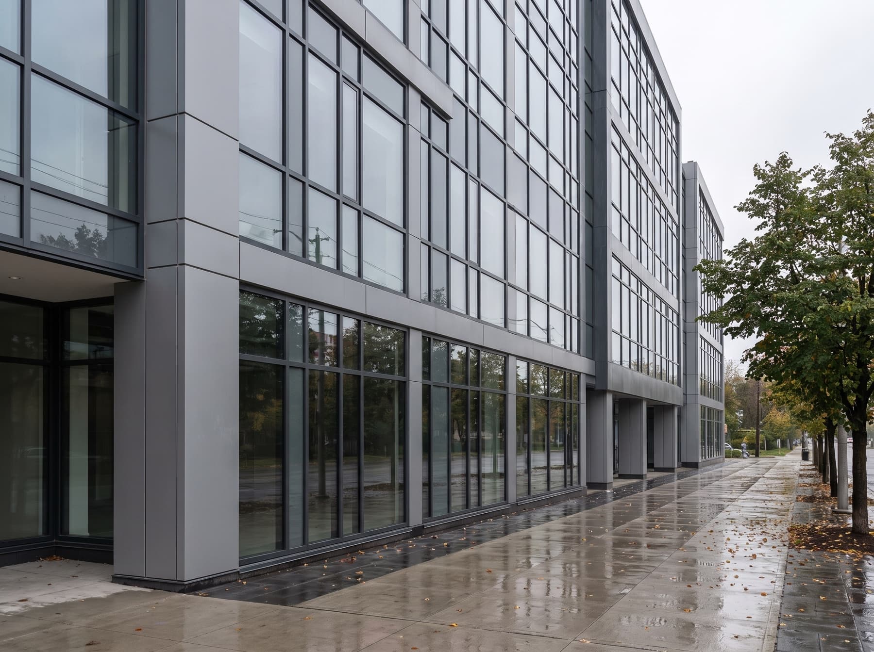 North York-style commercial building with aluminum window systems and insulated glass
